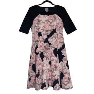 Pink and Black Floral Print Fit n Flare Dress Size 6